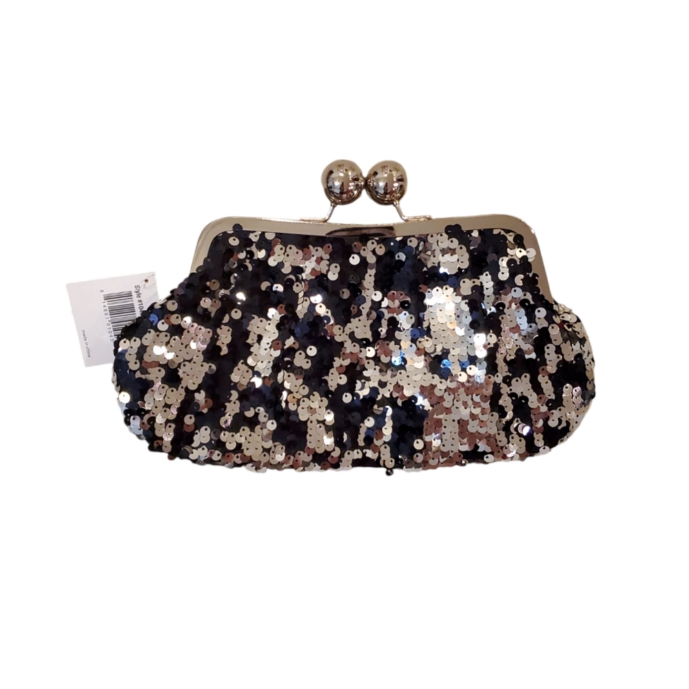 Women's Silver Sequins Kiss Lock‎ Evening Cocktails Clutch Shoulder Bag